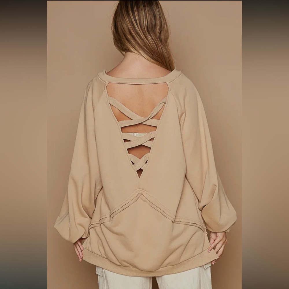 POL Tan Crisscross Back Sweatshirt
